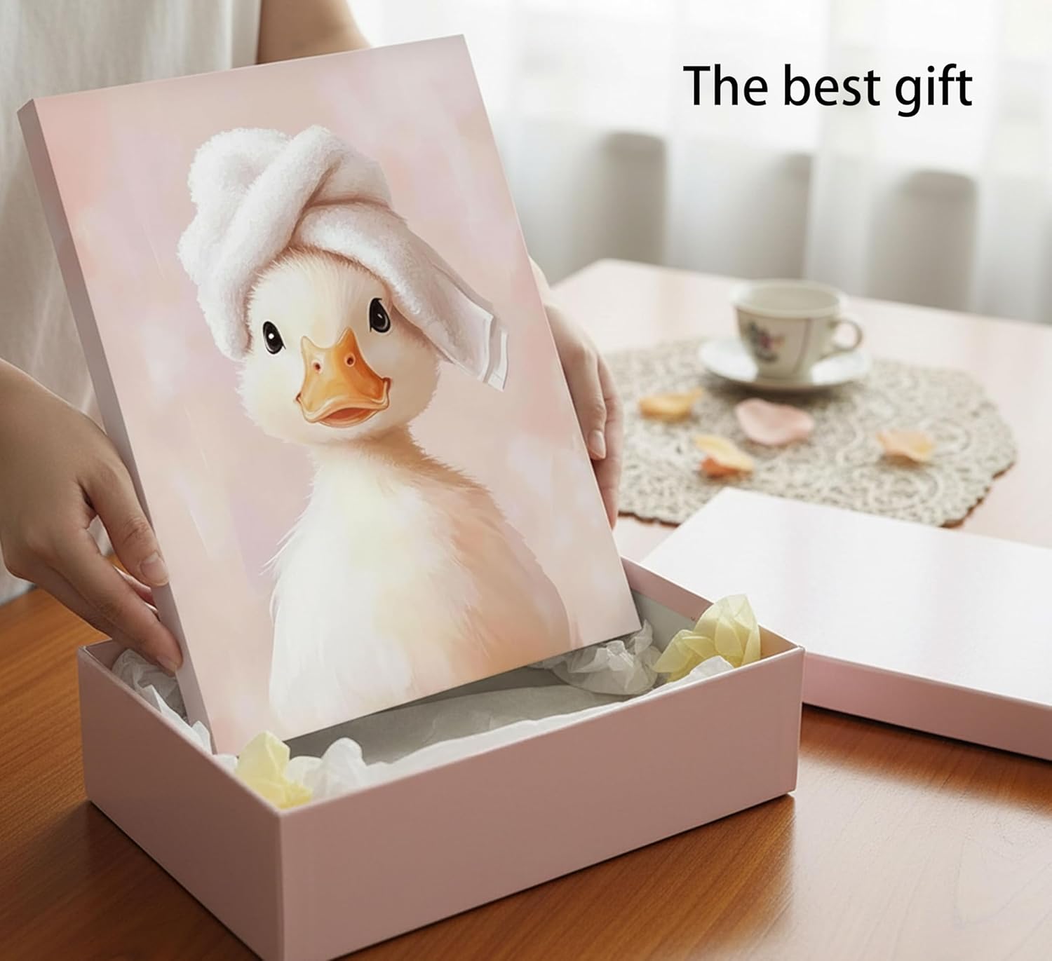 Funny Bathroom Canvas Wall Art Picture Cute Duck Goose Poster Print Whimsical Animal Artwork Painting Wall Decor for Kids Restroom Toilet Home Decoration 16x24in Framed