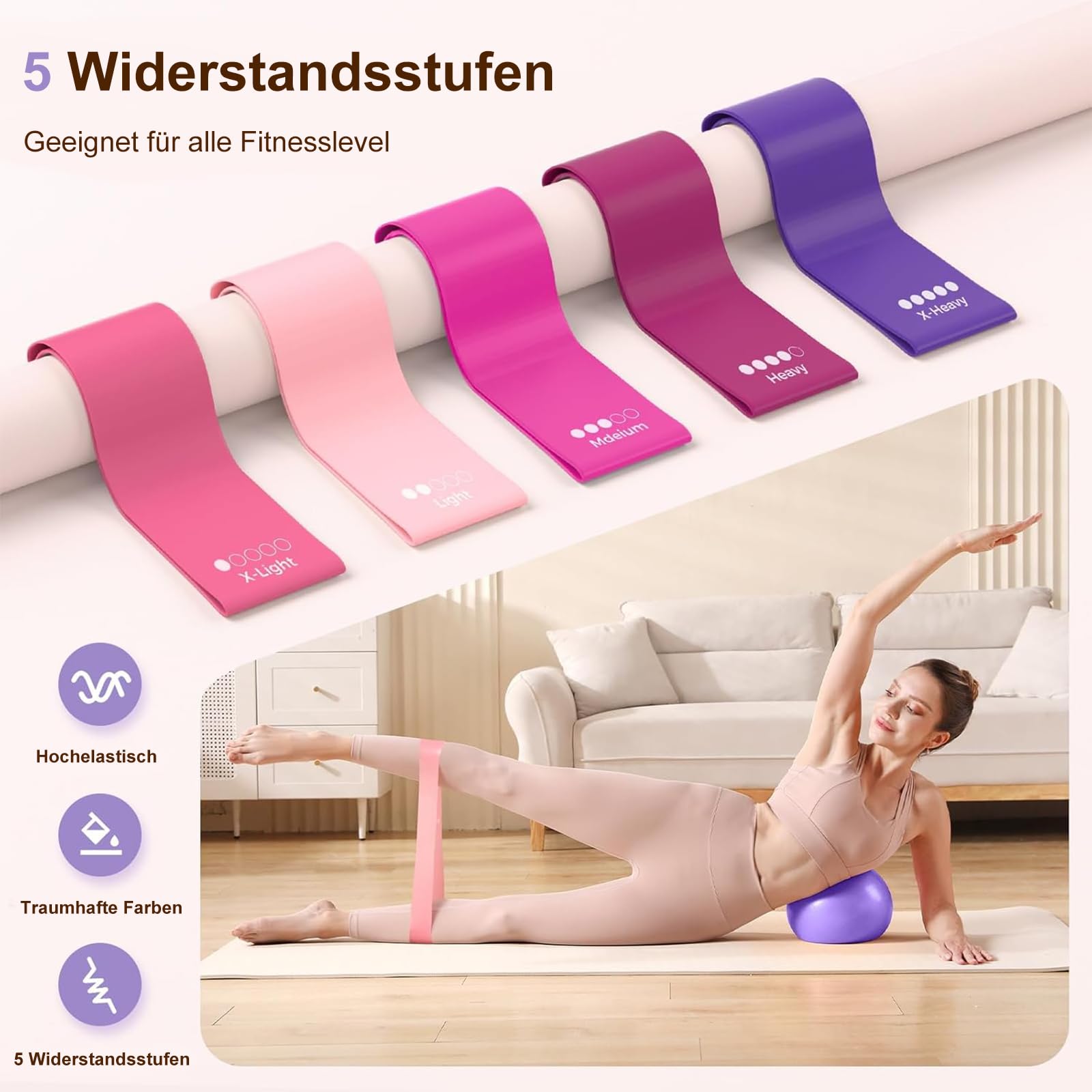 Pilates Set, Pilates Ring Zubehör Set 13 Teiliges mit Yoga Ball, Yoga Gurt, Fitnessbänder, Pilates Socken, Trainingsposter & Tragbarer Tasche, Home Pilates Essential Kit für Frauen