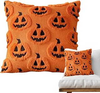 Bajbumgn Housse d'oreiller Halloween - Housses de Coussin Halloween Format 45x45 cm | Motif Citrouille Expressif Décoratif pour Canapé Salon Chambre Fauteuil Patio Terrasse