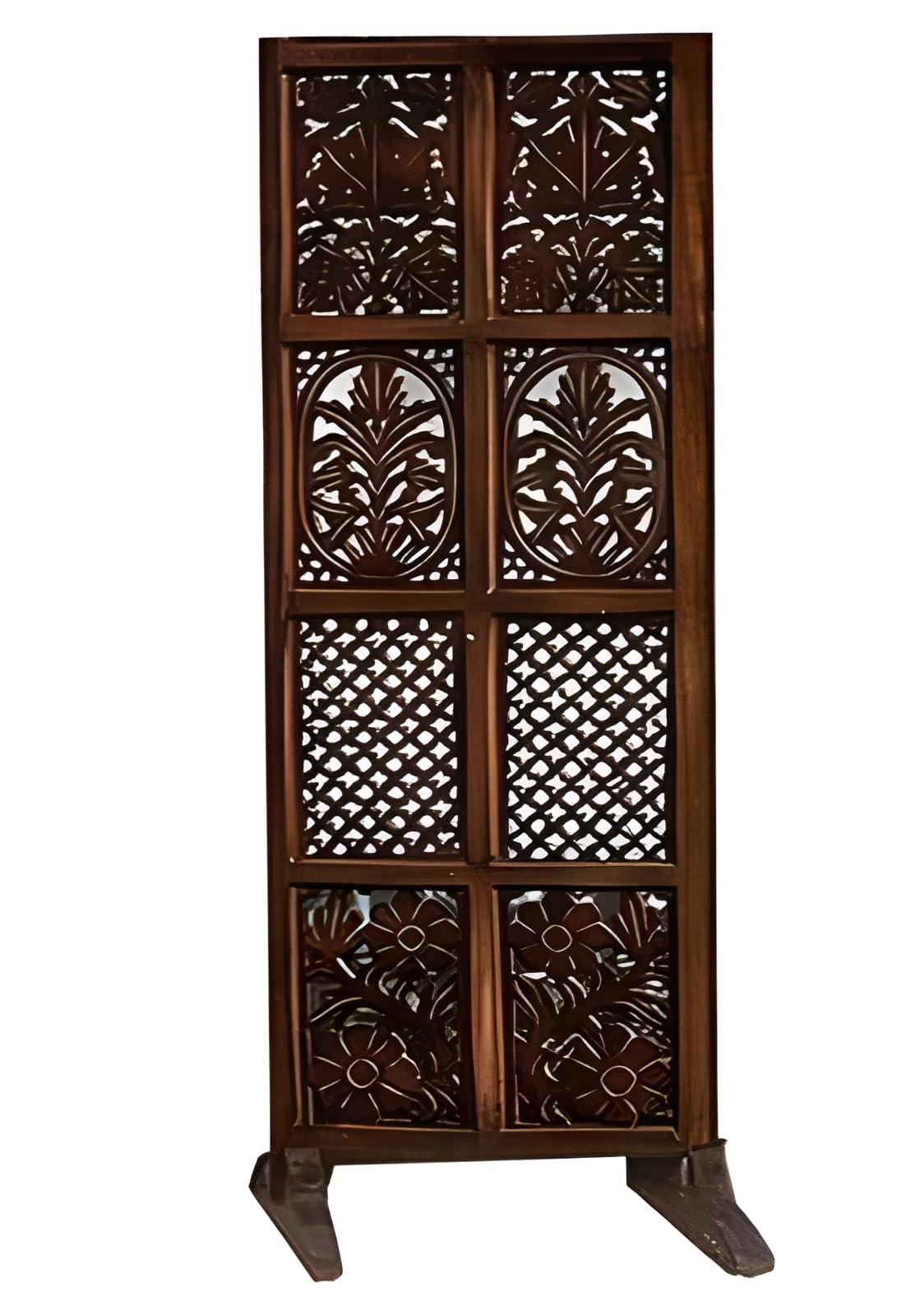 WoodCraftia Wooden Room Divider Partition - Foldable Screen Privacy Separator for Living Room, Bedroom, Office, Studio Area - Mixed Design, Brown 5 Feet (Single Panel with Stands)-picture-38