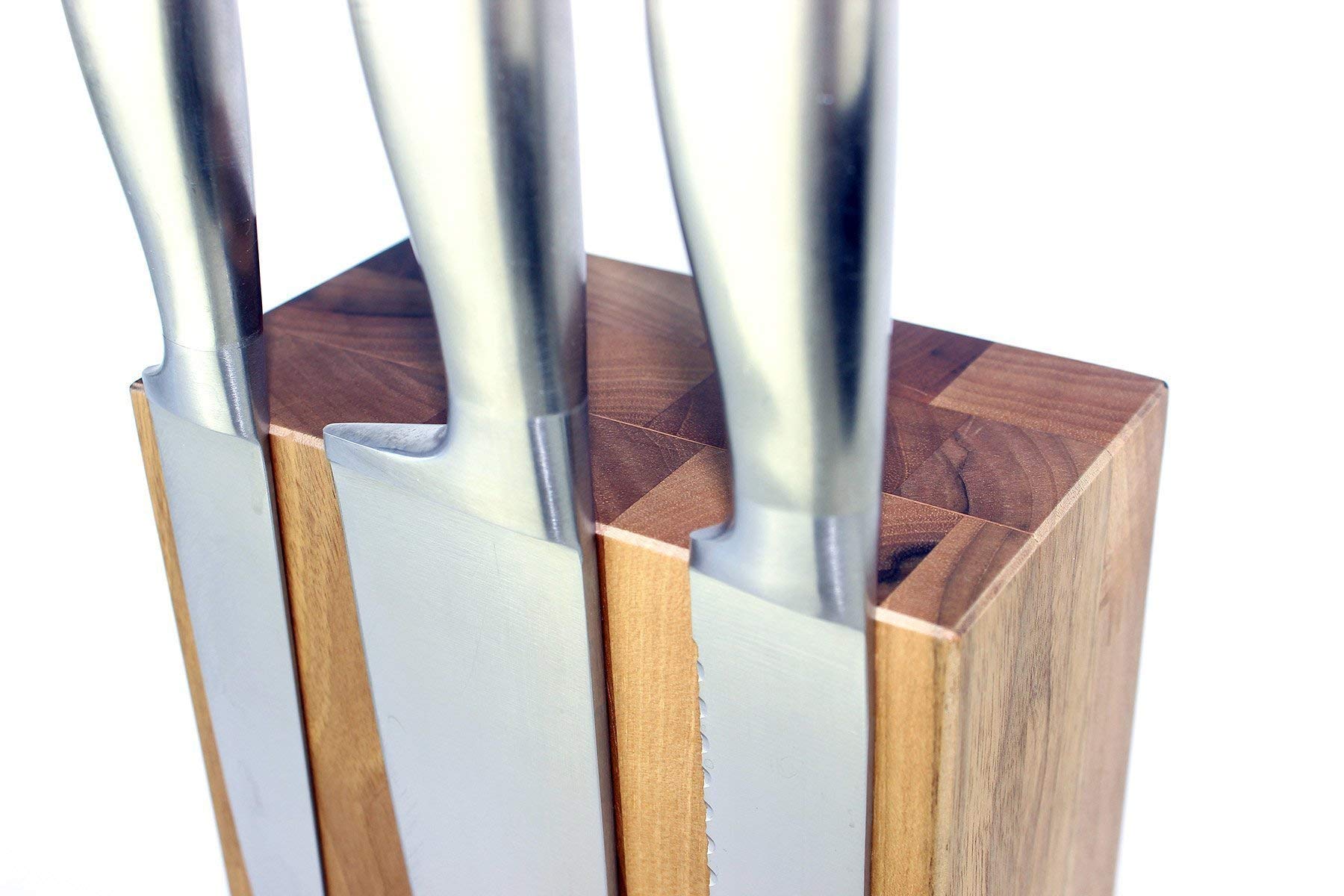 Messerblock BLOQ 701 unbestückt | Magnetblock Holz für 6 Messer | Nussbaum Messerleiste | Magnetleiste 21 x 14 x 8 cm