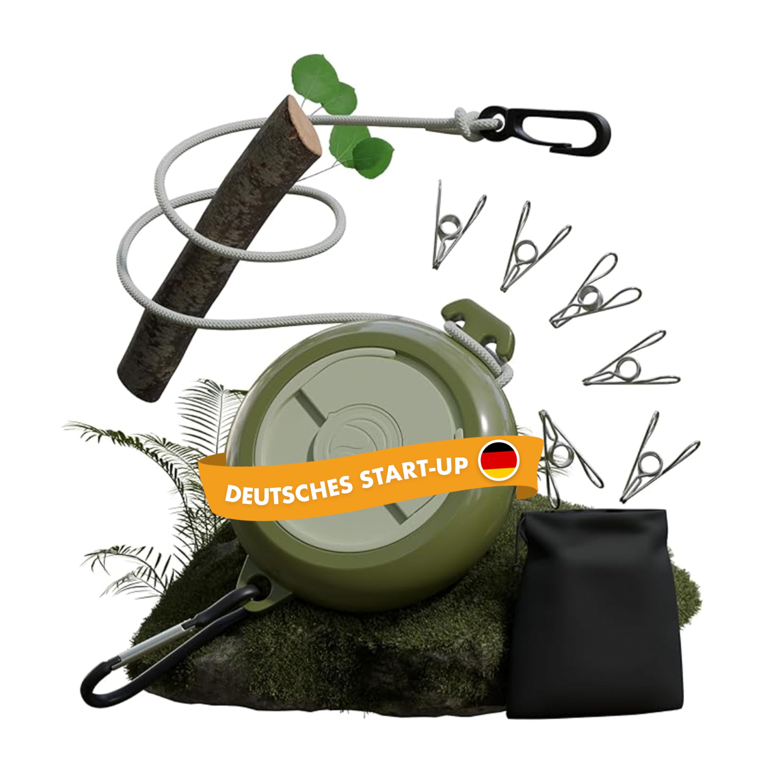 NATURBUMMLER Wäscheleine ausziehbar [DryLine+] Camping Wäscheleine 10 m – wetterfest & platzsparend – ideal für Outdoor, Reisen, Wohnmobil, Balkon & Garten – ultraleichtes Camping Zubehör (Grün)