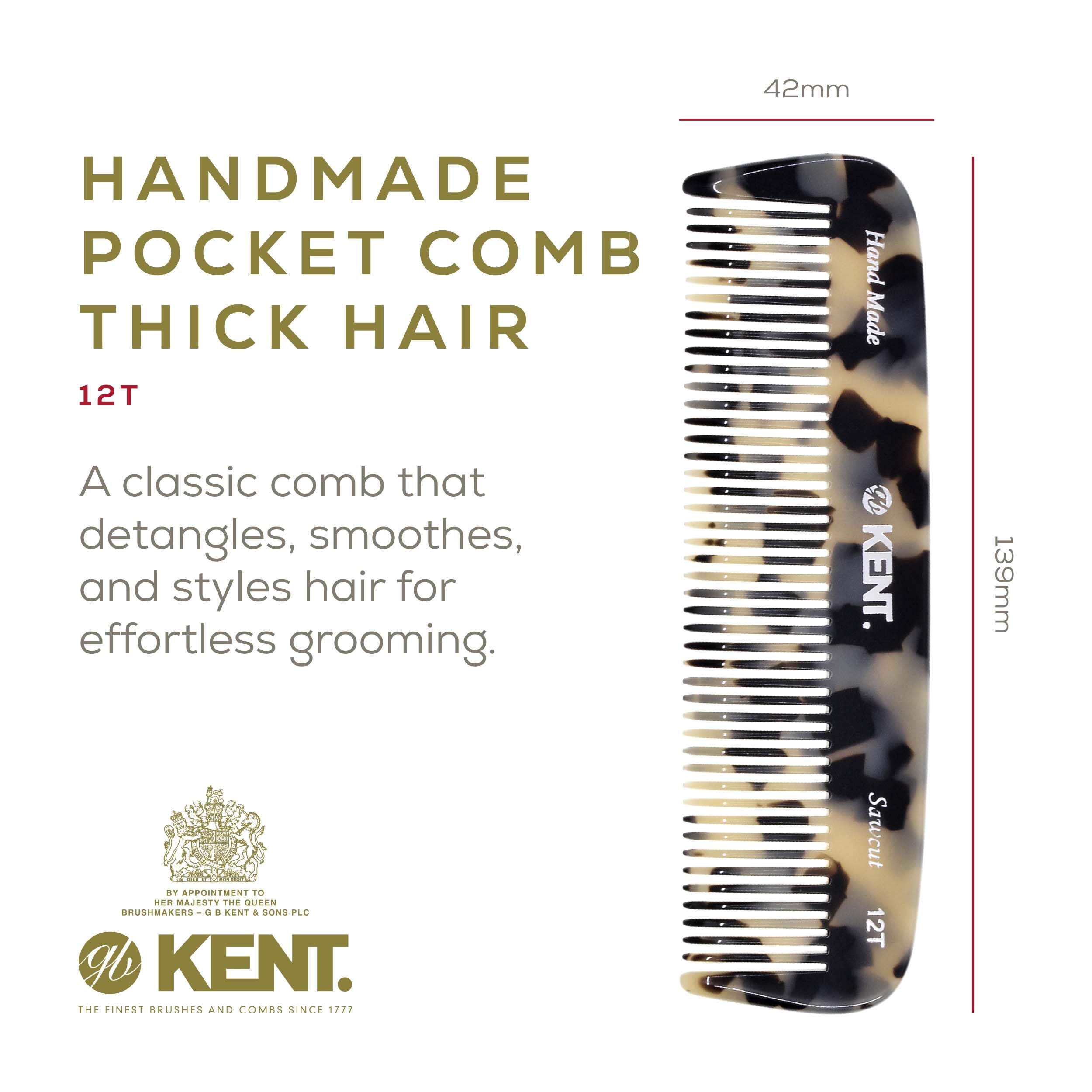 Kent 12T TW Pettine districante per capelli a denti larghi, pettine a denti larghi fatto a mano per capelli spessi, ricci e mossi, pettine districante per capelli grandi, pettine districante per