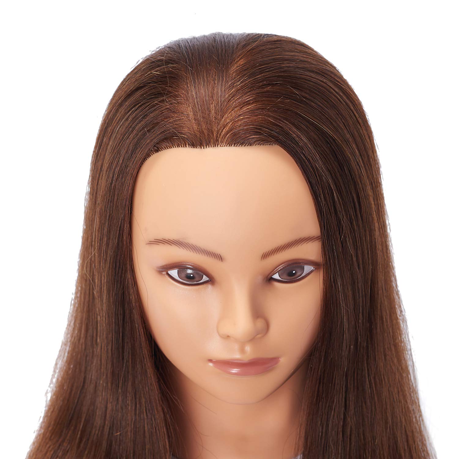 Cabeza de maniquí de cabello humano de 24 a 26 pulgadas, cabeza de entrenamiento de peluquería para práctica de corte y trenzado 3