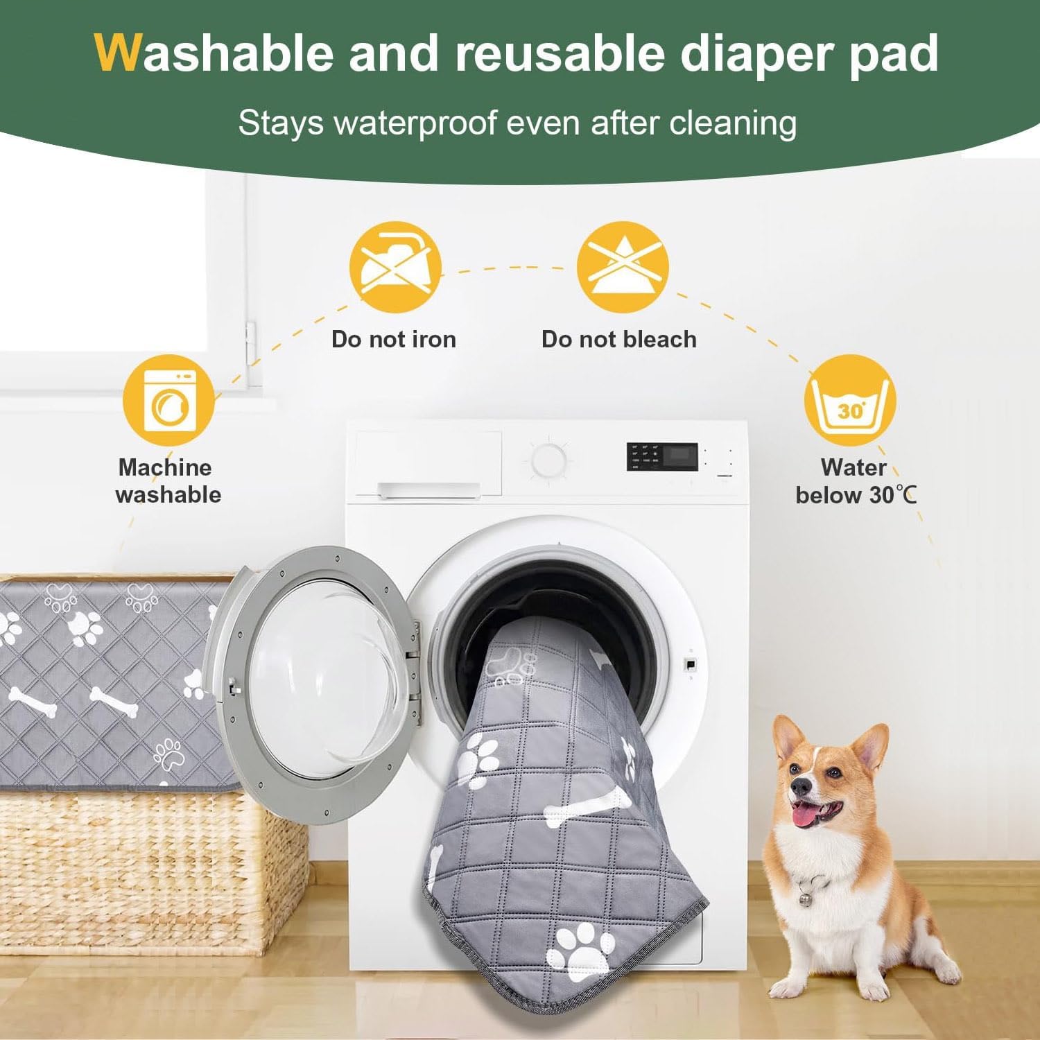 Puppy Pad Pee Pads Reusable Puppy Pad with Pheromones - Durable Leak-Proof Anti-Slip Pet Training Pads,Washable Puppy Pads for Dogs (with a Dog Pee Post ) (Bones, L:47"x 35")