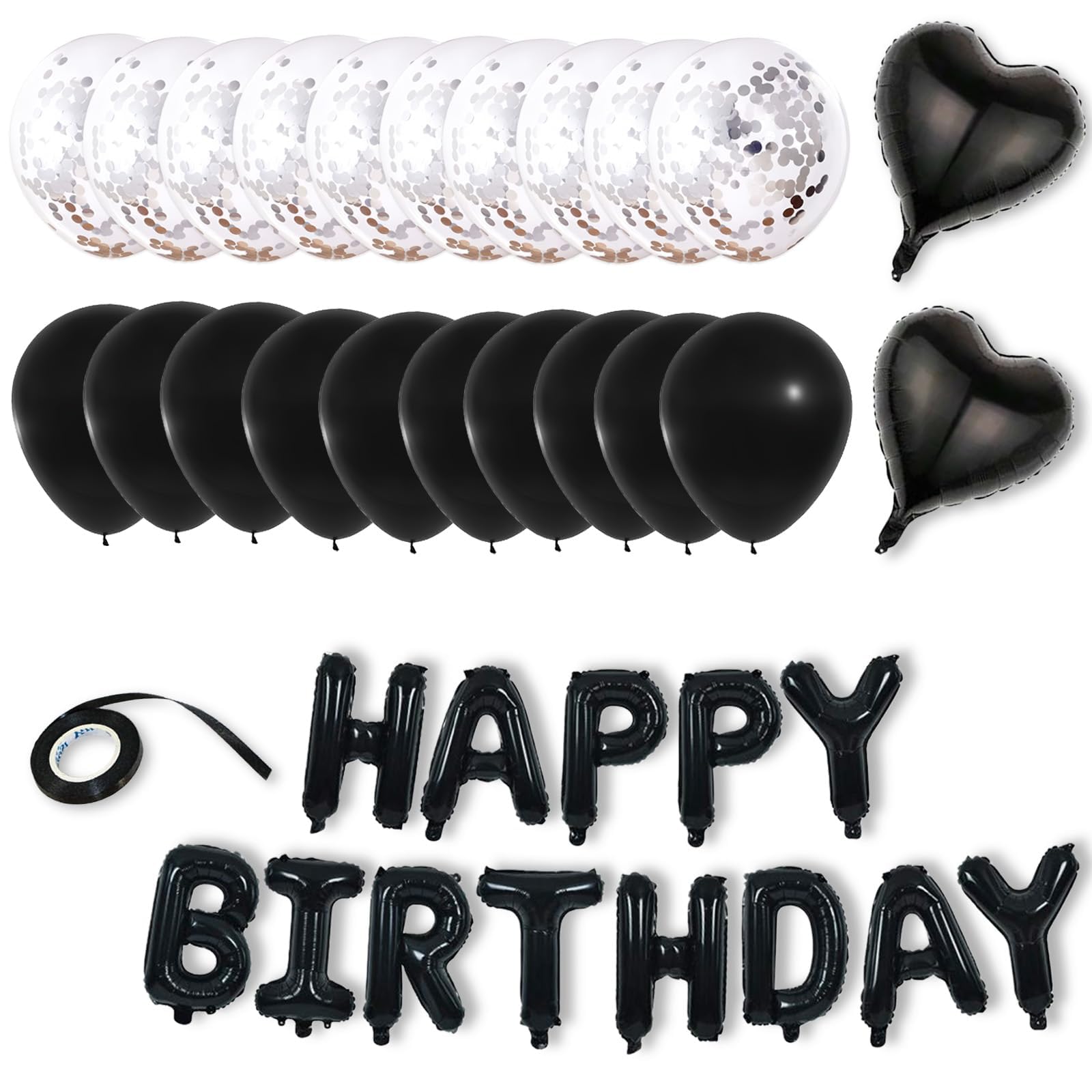 36PCS Black Happy Birthday Balloons Set, Happy Birthday Decorations Black Balloons Set, Suitable for Girl Boys Birthdays Party Decoration and Family Gatherings