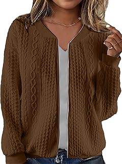 Women's Zip Up Cardigan Sweater Cable Hoodies Long Sleeve Jacket Outfits Crewneck Casual Coat