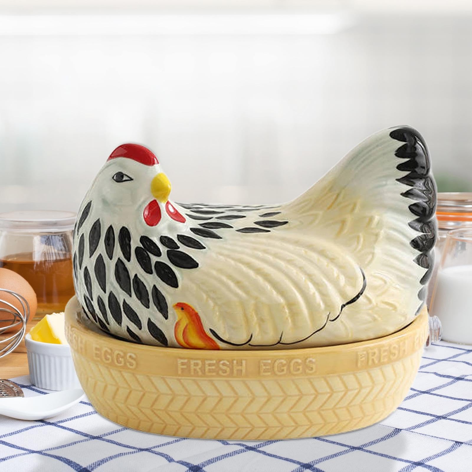 Boîte à œufs à Motif Volaille, Panier de Collecte D'œufs, Organisateur Rustique, Céramique Colorée