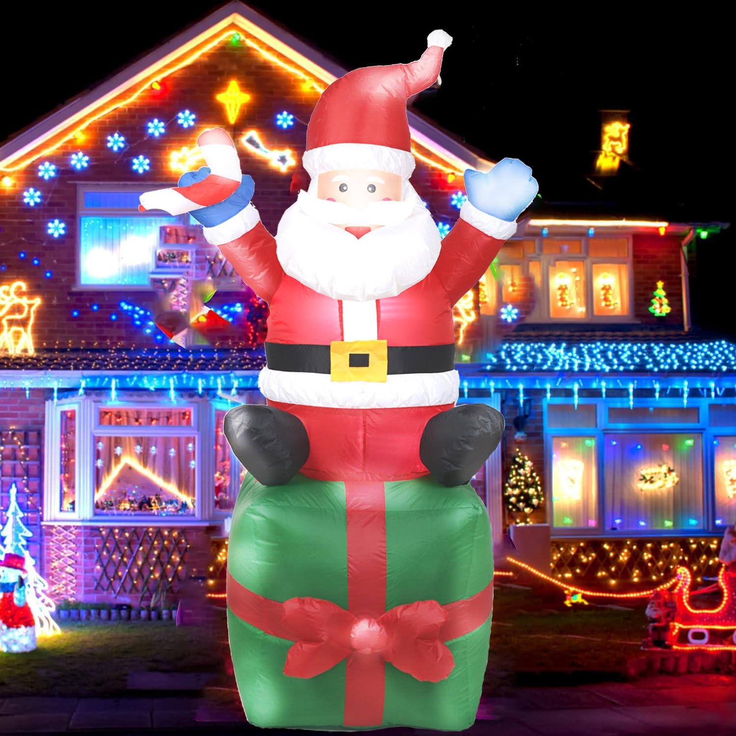6FT Christmas Inflatables Santa Outdoor Decoration, Blow up Santa