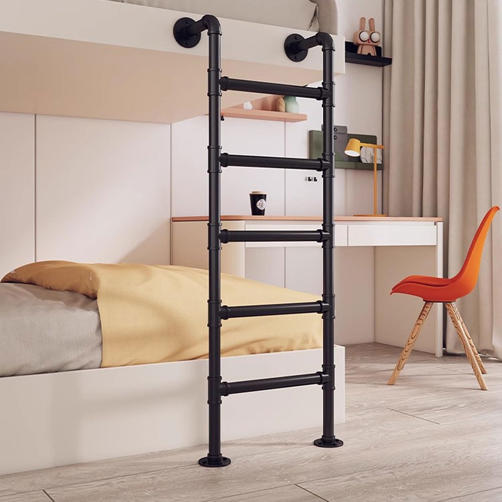 Escalera de metal ultra resistente para litera y altillo, soporta hasta 153 kg en color negro