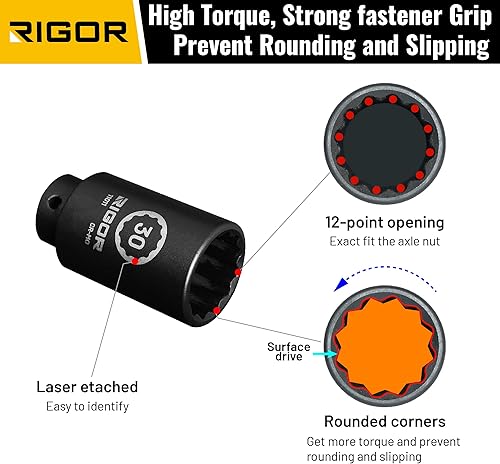 Miniatura 38 de RIGOR 11004 - Enchufe de impacto de tuerca de eje de 1.260 in, accionamiento de 1/2 pulgada, 6 puntos, profundo, CR-MO, métrico, ajuste rápido