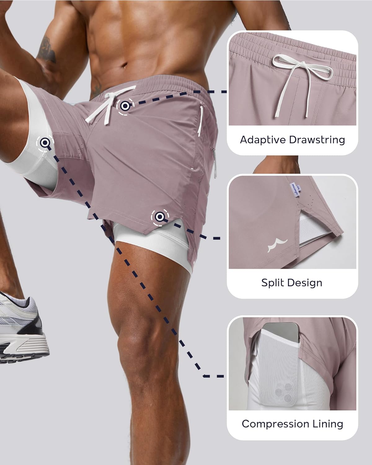 maamgic Men's Athletic Running Shorts with Liner Ultra Lightweight Workout Shorts 5"/ 7" - Image 3