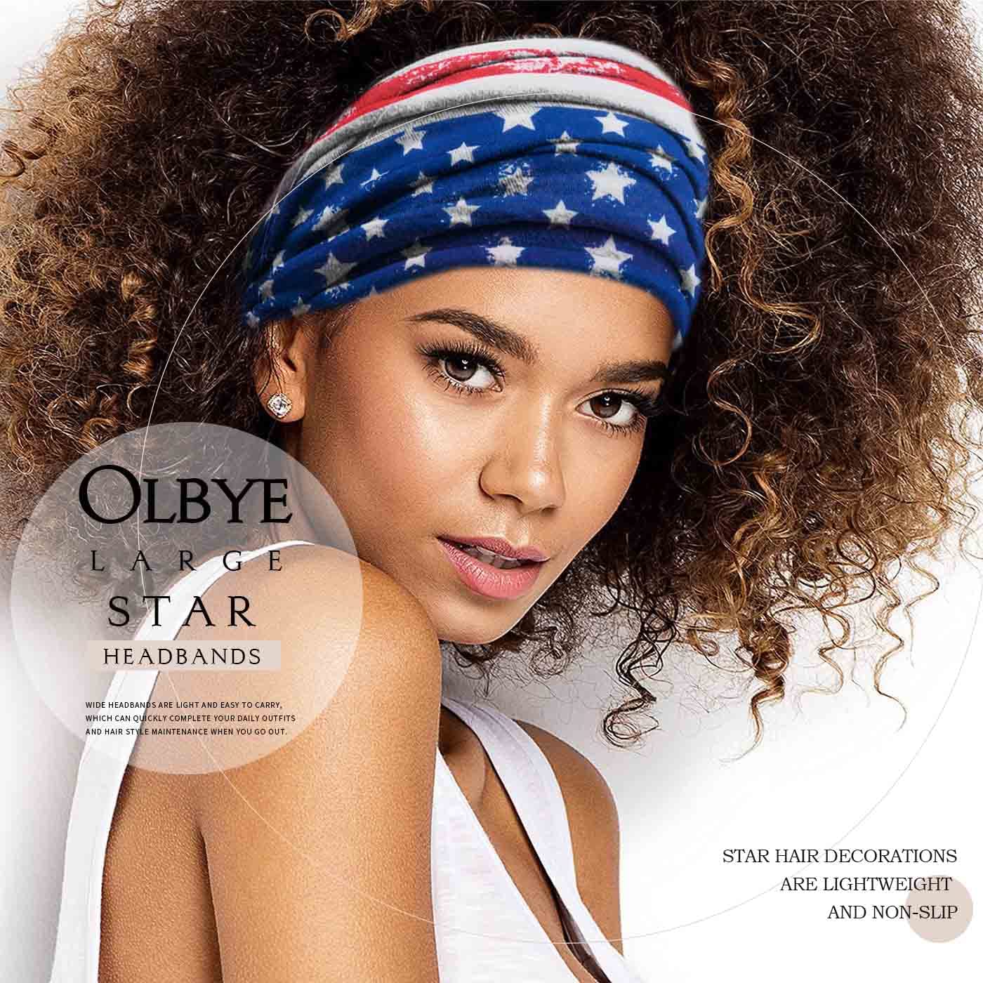Olbye 4th of July Headbands USA Patriotic American Flag Hairbands Wide Knotted Turban Head Bands Non Slip Red White Blue Bandana Stars Stripes Independence Day Hair Accessories for Women 4Pcs(USA A)