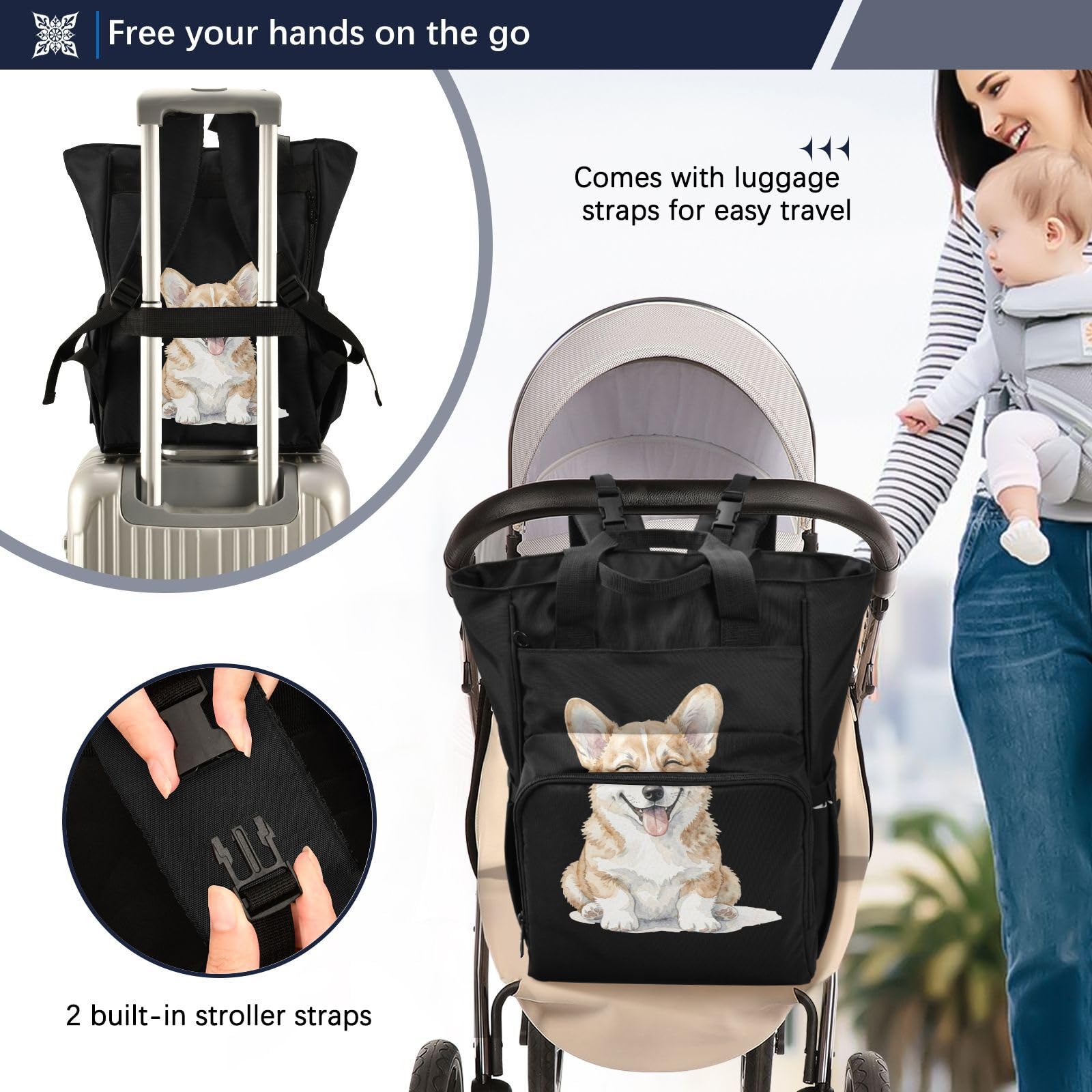 GuoChe Dobby - Mochila para pañales de nailon con múltiples bolsillos