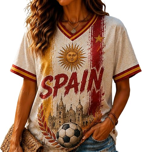 Spain Jersey Shirts for Women 2026 Soccer Cup Tshirts Game Day World Soccer Fans