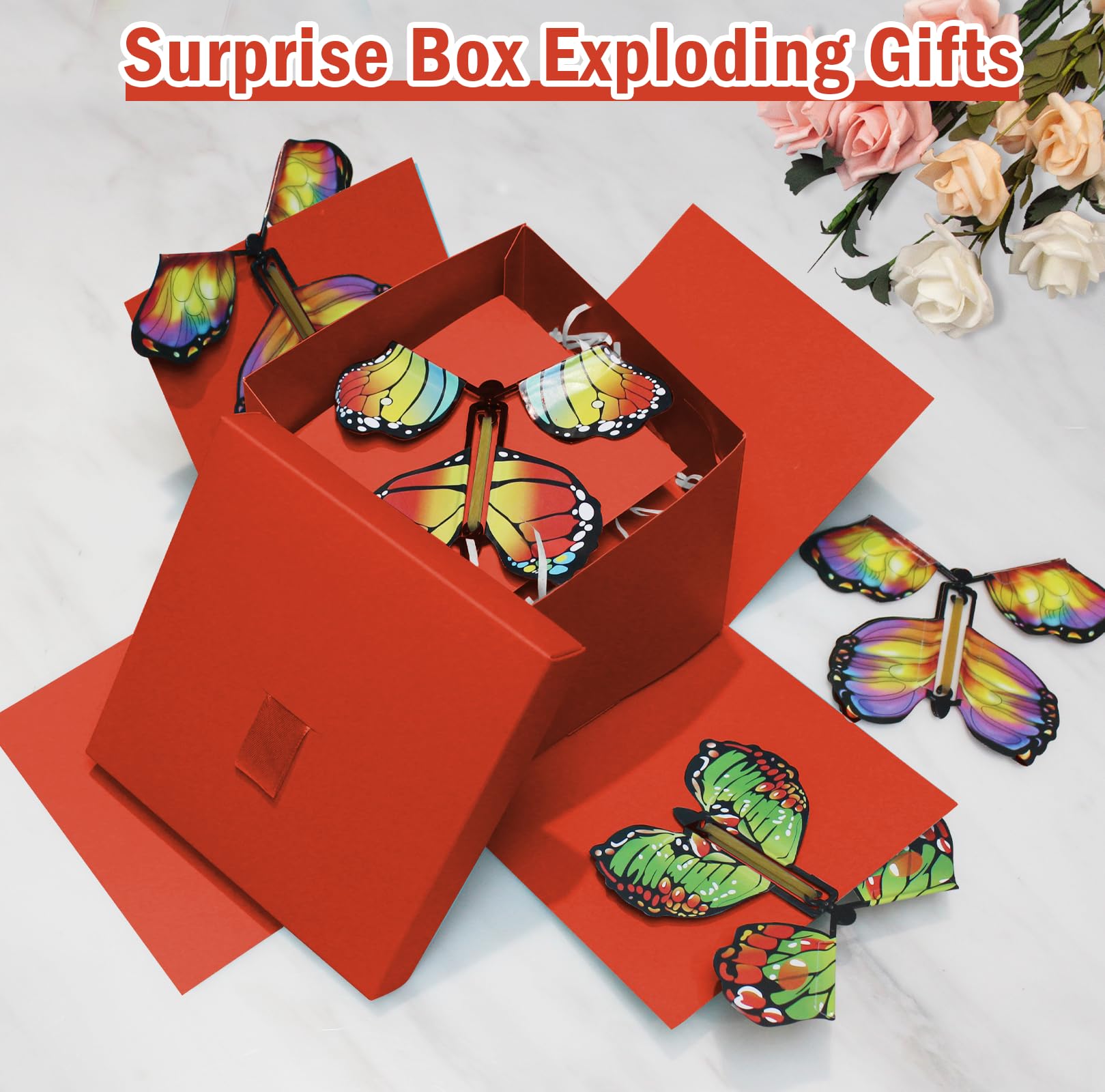 WUEURU Schmetterling Explosion Geschenkbox für Geburtstage, Hochzeit, Muttertag, Jubiläen, DIY Explodierende Überraschung Geburtstagsgeschenk für Geburtstage