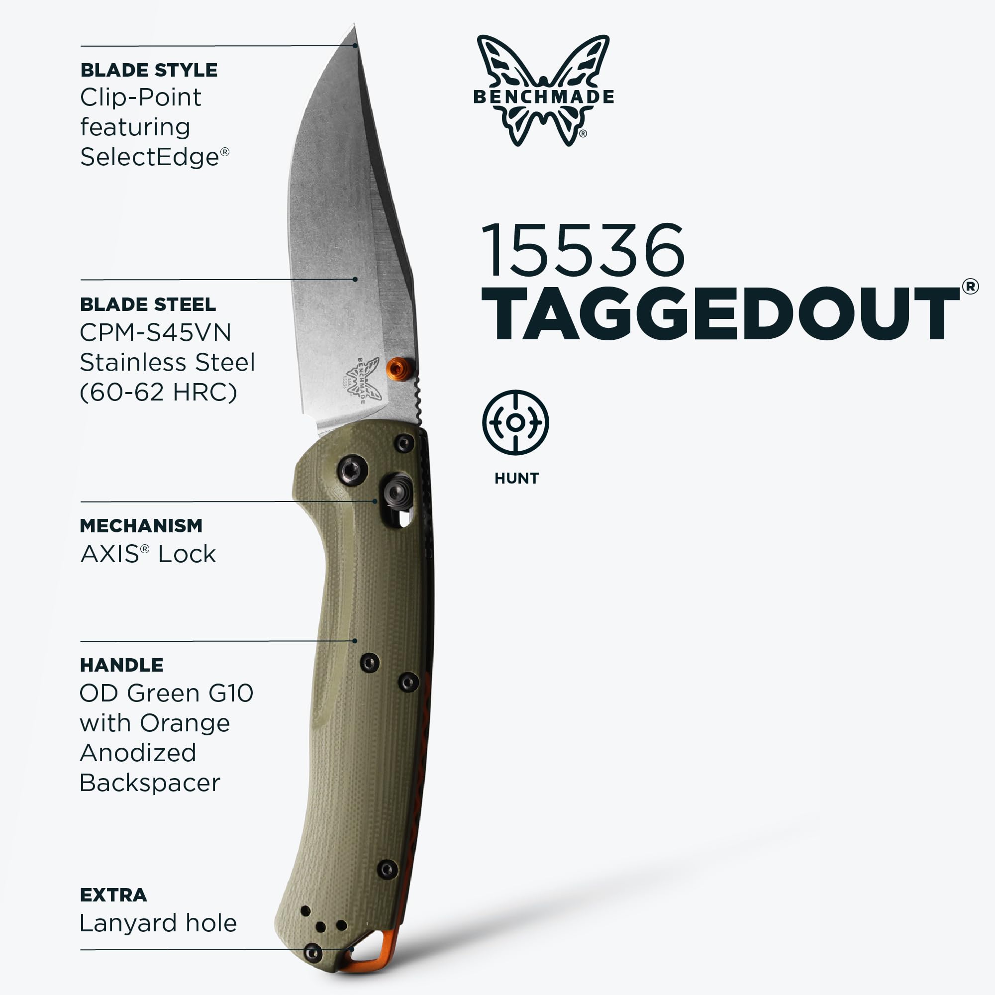 Benchmade Navaja TAGGEDOUT mango G10 acero CPM-S45VN