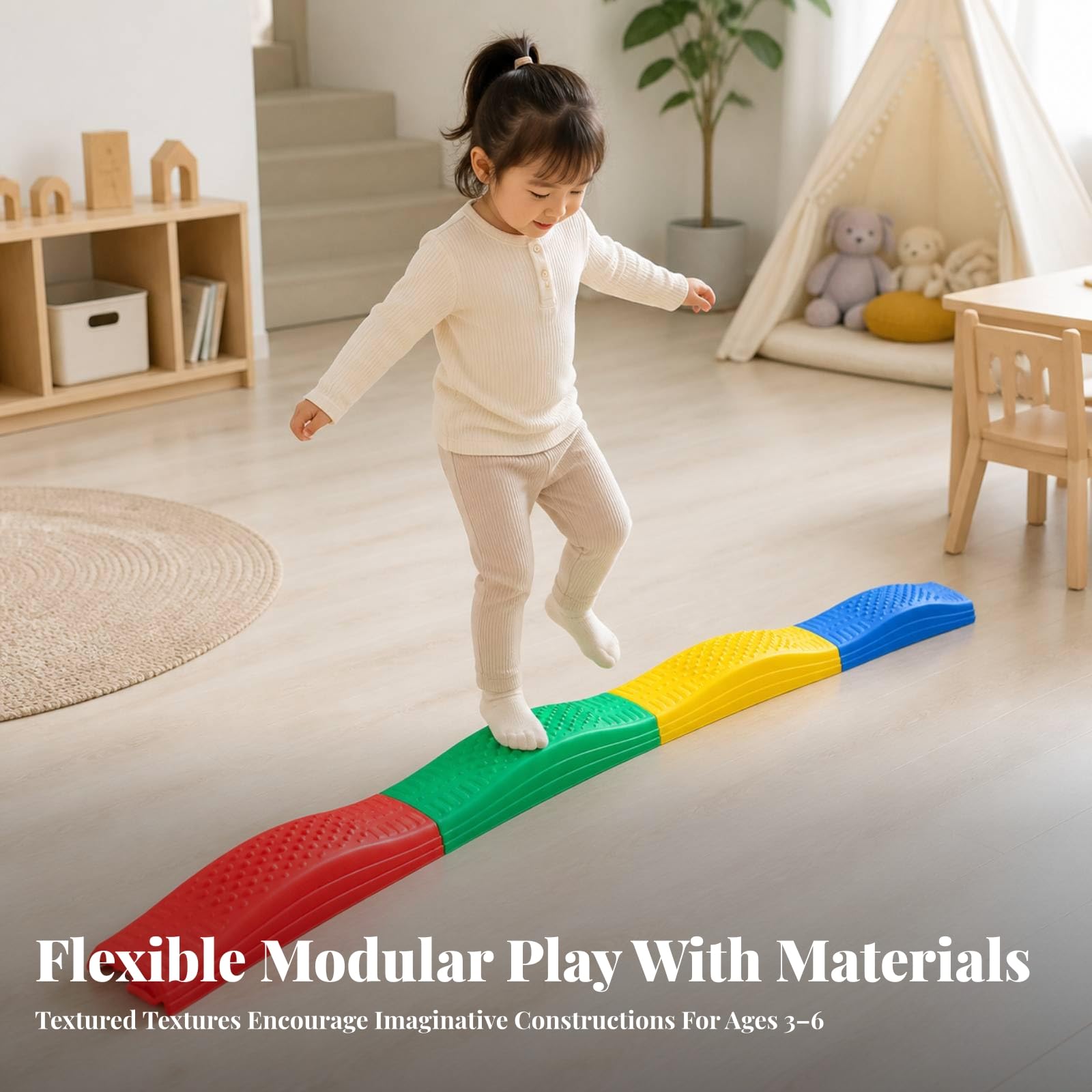 Pedana di Equilibrio Modulare Balance Board Antiscivolo Giocattolo per Bambini da 3 a 6 Anni, Scuola Dell'infanzia, Asilo