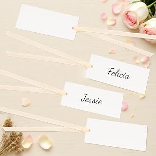 50 Pcs Name Place Cards for Table Setting,Reserved Seating Tag with Ribbon Wedding Chair Tags Signs for Wedding 1.57 x 3.54 Inch Hanging Gift Tags for Ceremony Reserved Seat Sign(Beige)