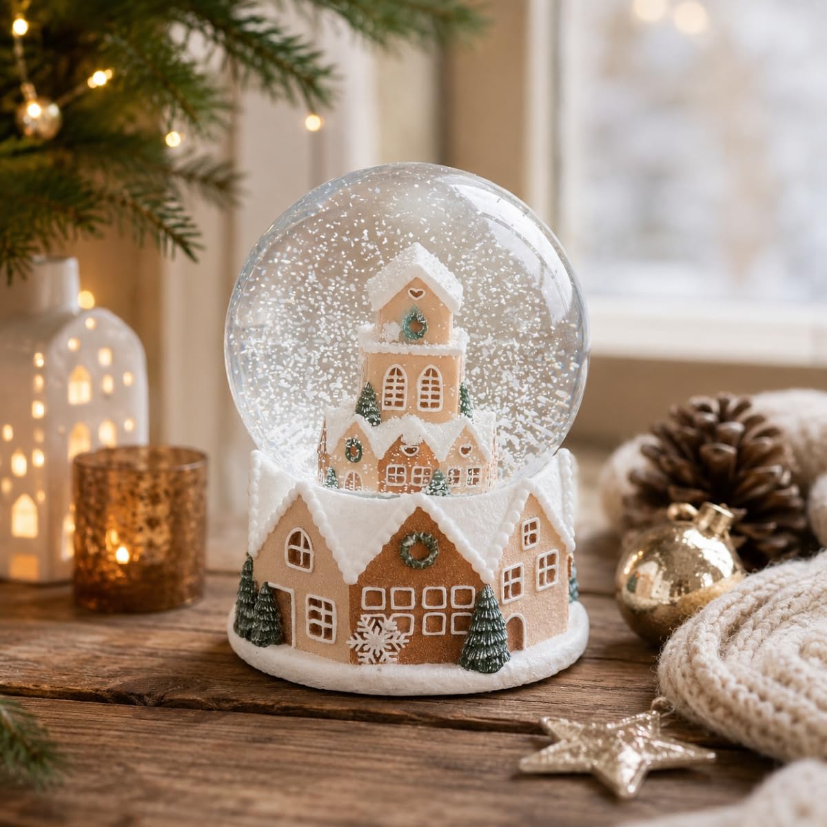 Gisela Graham Palla di neve natalizia a forma di casa, decorazione natalizia con villaggio invernale, decorazione da tavolo festiva, regalo di Natale per la casa