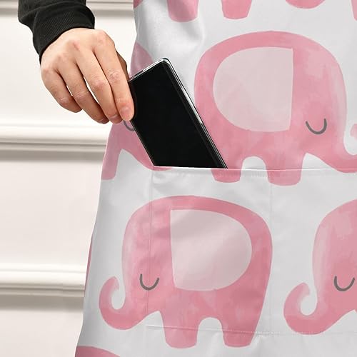 Miniatura 5 de Delantales de elefante de dibujos animados rosa para mujeres y hombres con bolsillos, delantal de cocina impermeable, delantal de jardinería suave