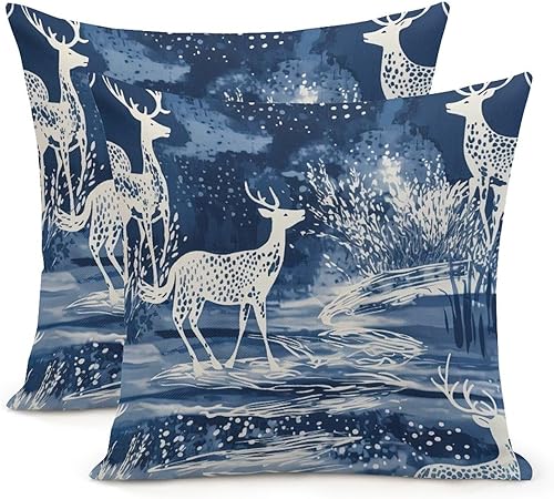 Zyadsinoudor Set of 2 Throw Pillow Case Chinoiserie Deer Square Cushion Cover Dynasty 20x20in Decorative Pillow Home Cotton Linen Elegant Pillow