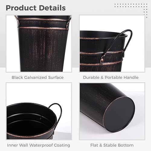 Miniatura 4 de 6 jarrones de metal galvanizado, cubos de metal para flores, florero de flores de 9.8 pulgadas con asas, jarrones rústicos de granja para decoración