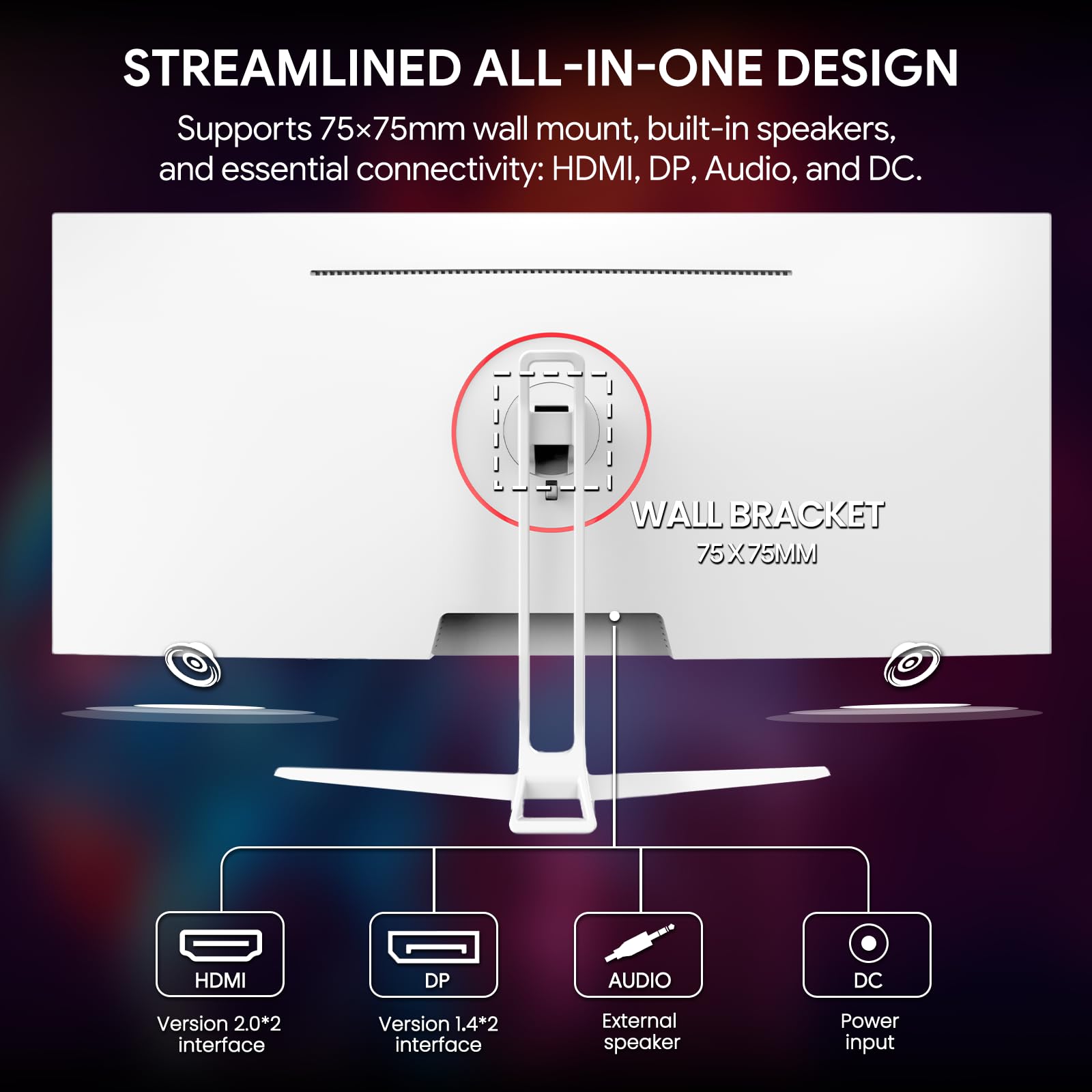 CRUA Monitor da gioco bianco da 34 pollici, 165 Hz/144 Hz, WQHD (3440 x 1440p), schermo ultra ampio IPS con altoparlanti integrati, supporta FreeSync, 120% sRGB, HDMI 2.0 e DP