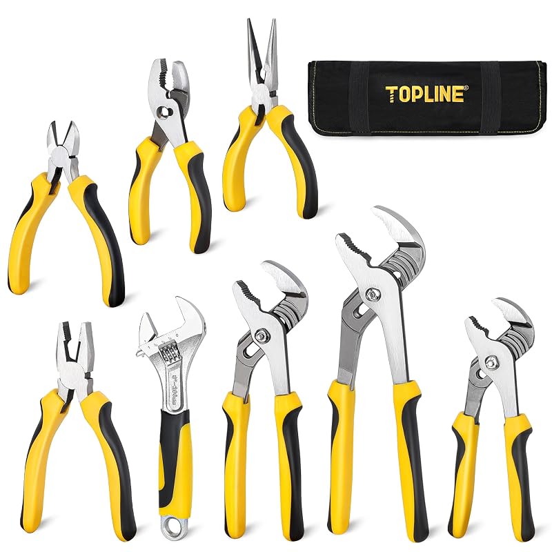Topline Kit de Alicates e Chave Ajustável com Bolsa de Transporte, 8 Peças TP100156
