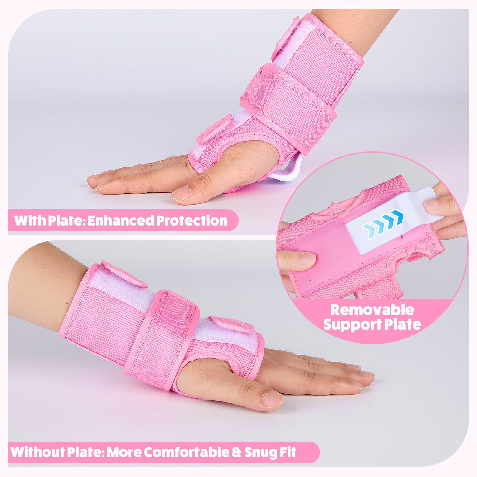 Knee Pads for Kids with LED Lights, Kids Knee Pads and Elbow Pads Wrist Guards Set with Drawstring Bag for Girls 3-8 Years Adjustable Protective Gear Set for Scootering Cycling Skateboarding