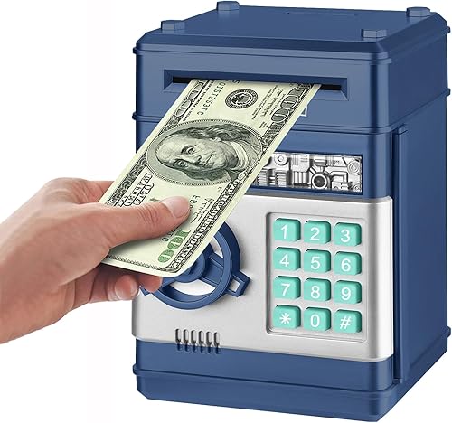 Miniatura 1 de Adevena Alcancía electrónica, mini cajero automático con contraseña, banco de dinero en efectivo, caja de ahorro para niños, caja de banco segura de