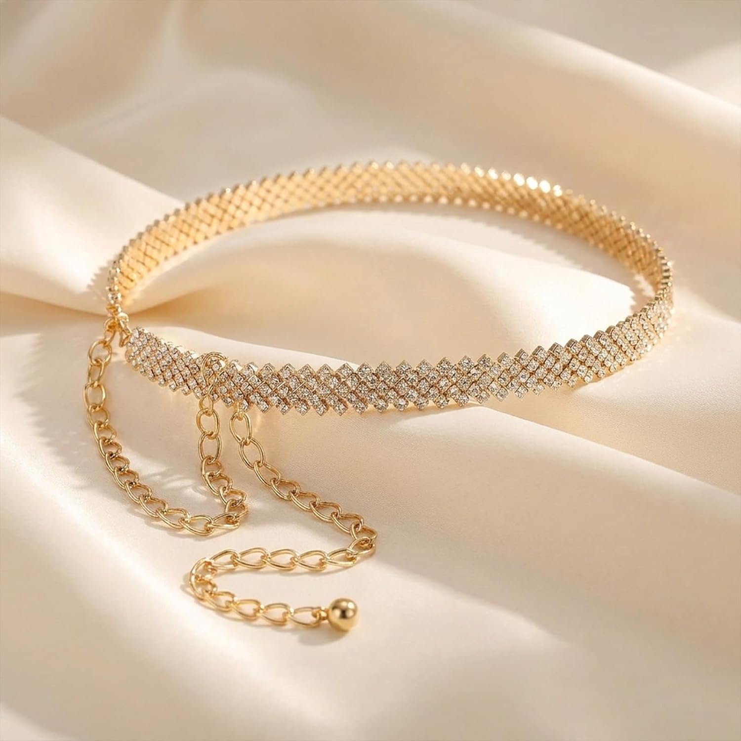 Rhinestone Belt for Women, Gold Chain Waist Belt for Dress