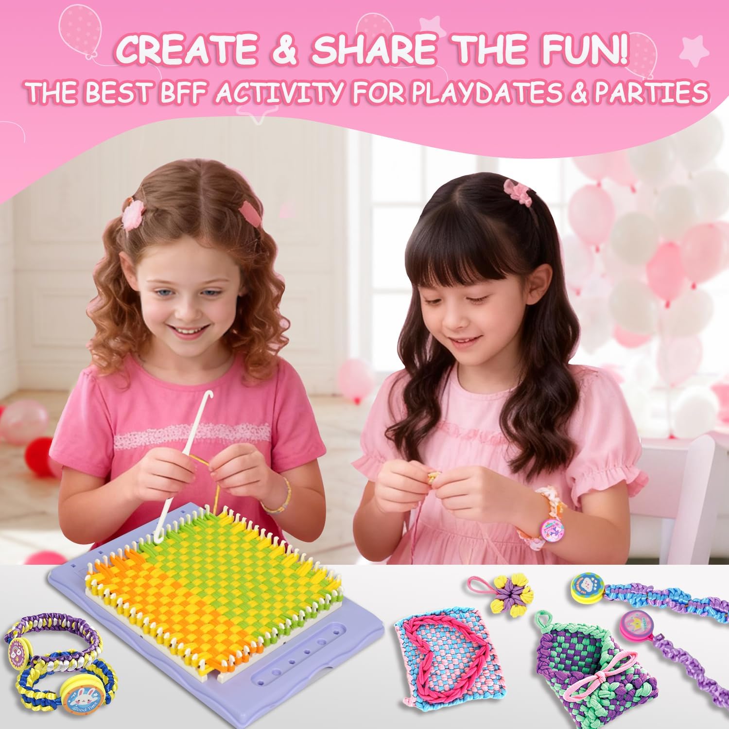 ZQIN Friendship Bracelet Making Kit for Girls 8+:Quick Maker DIY Arts and Crafts Toys, Best Christmas & Birthday Gifts for 6-12 Year Old Girls (Pink)