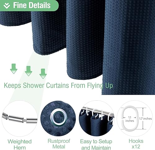 Vista 430 de Dynamene Cortina de ducha larga de tela negra – Cortinas de ducha de tela alta y resistente con textura de gofre, juego de cortina de baño de lujo