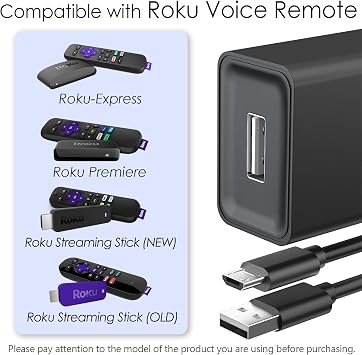 Micro USB Power Cord Adapter for Roku Streaming Stick, Roku Express Plus, Roku Premier/Plus, Roku Voice Remote Pro, 5V Replacement Plug Cable(Not for Roku Ultra & Roku Streaming Stick Plus)