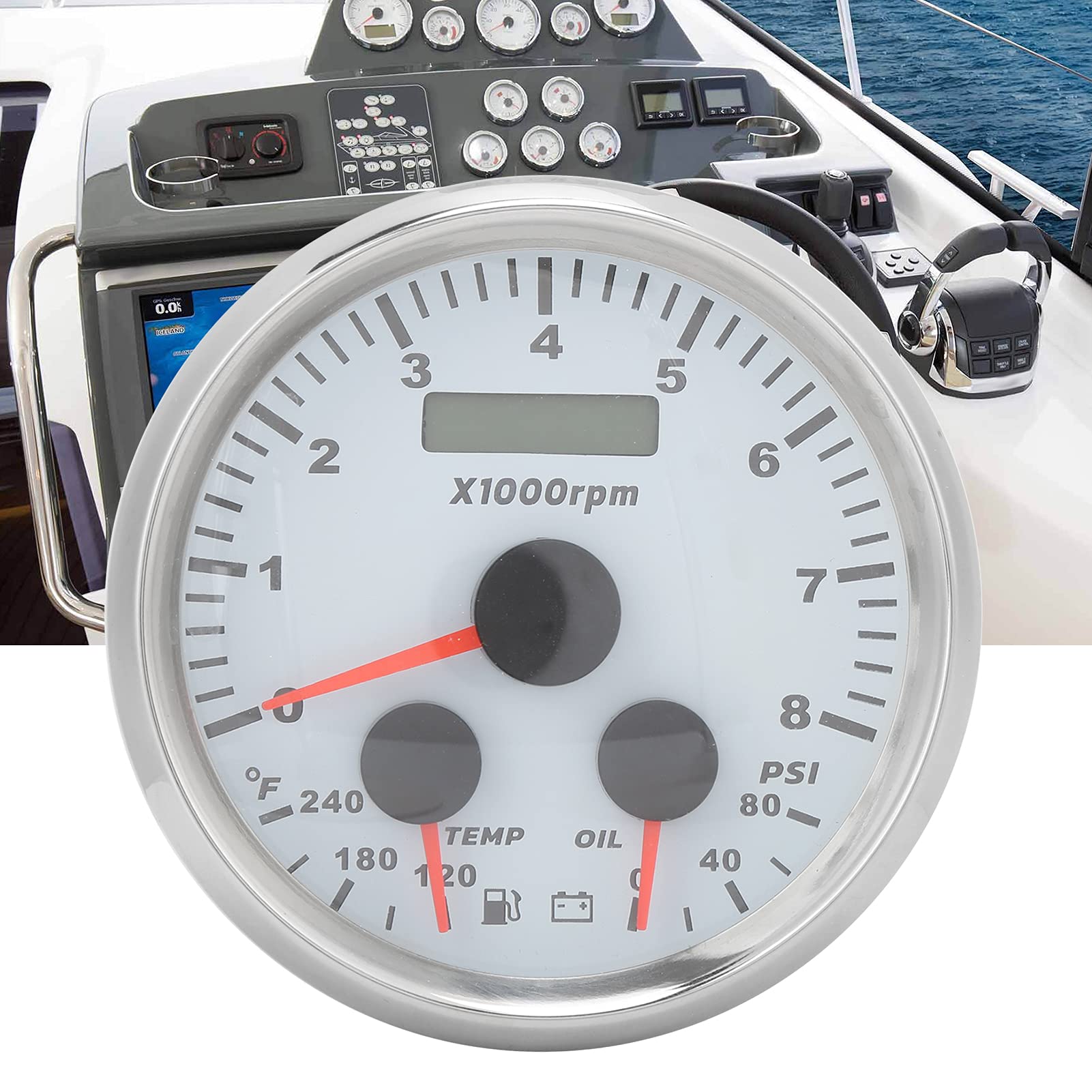 Manómetro de Presión de Aceite Multifuncional de 85 Mm y Medidor de Temperatura con Tacómetro para Barcos, Autocaravanas y Yates de Acero Inoxidable
