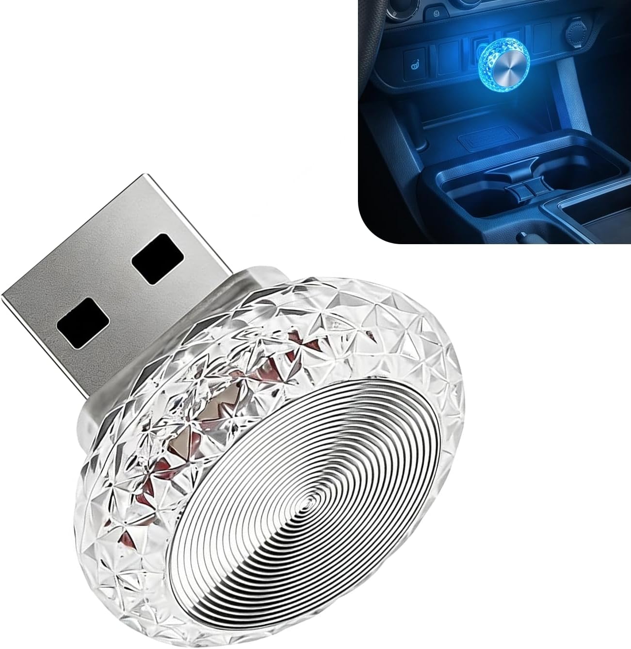 1 PC Mini Crystal USB Car Ambient Lighting, Portable LED Car Interior Mood Atmosphere Lights, Universal Decorative Night Accent Lamp Fit All Automobile (Blue)