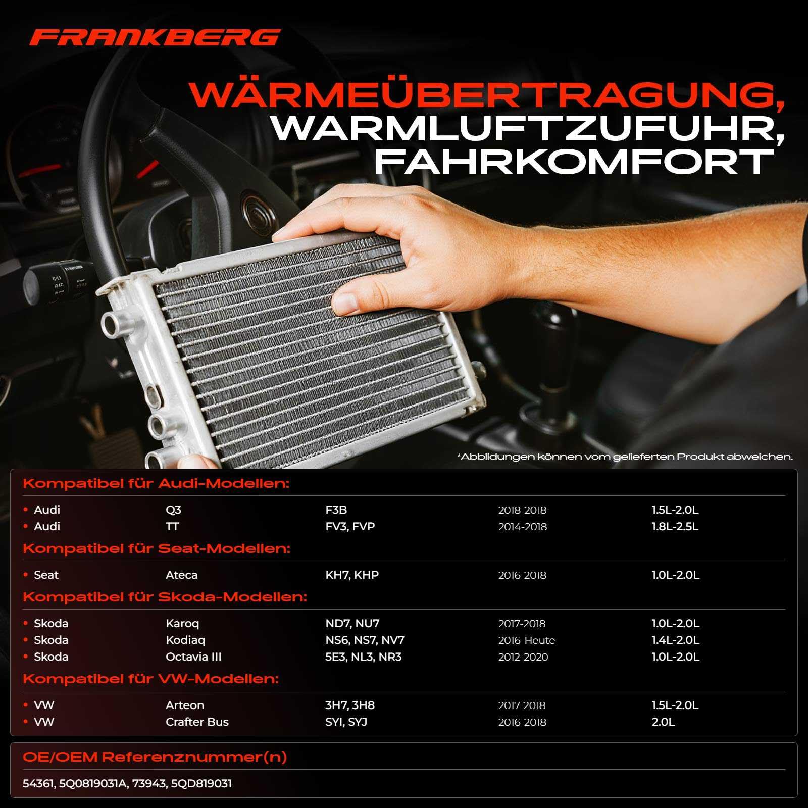 Frankberg Innenraumheizung Kompatibel mit Golf Alltrack BA5 BV5 1.6L-2.0L 2014-Heute Tig.uan AD1 AX1 1.4L-2.0L 2016-Heute Pas.sat 3G2 CB2 1.4L-2.0L 2014-Heute Replace# 5QD819031