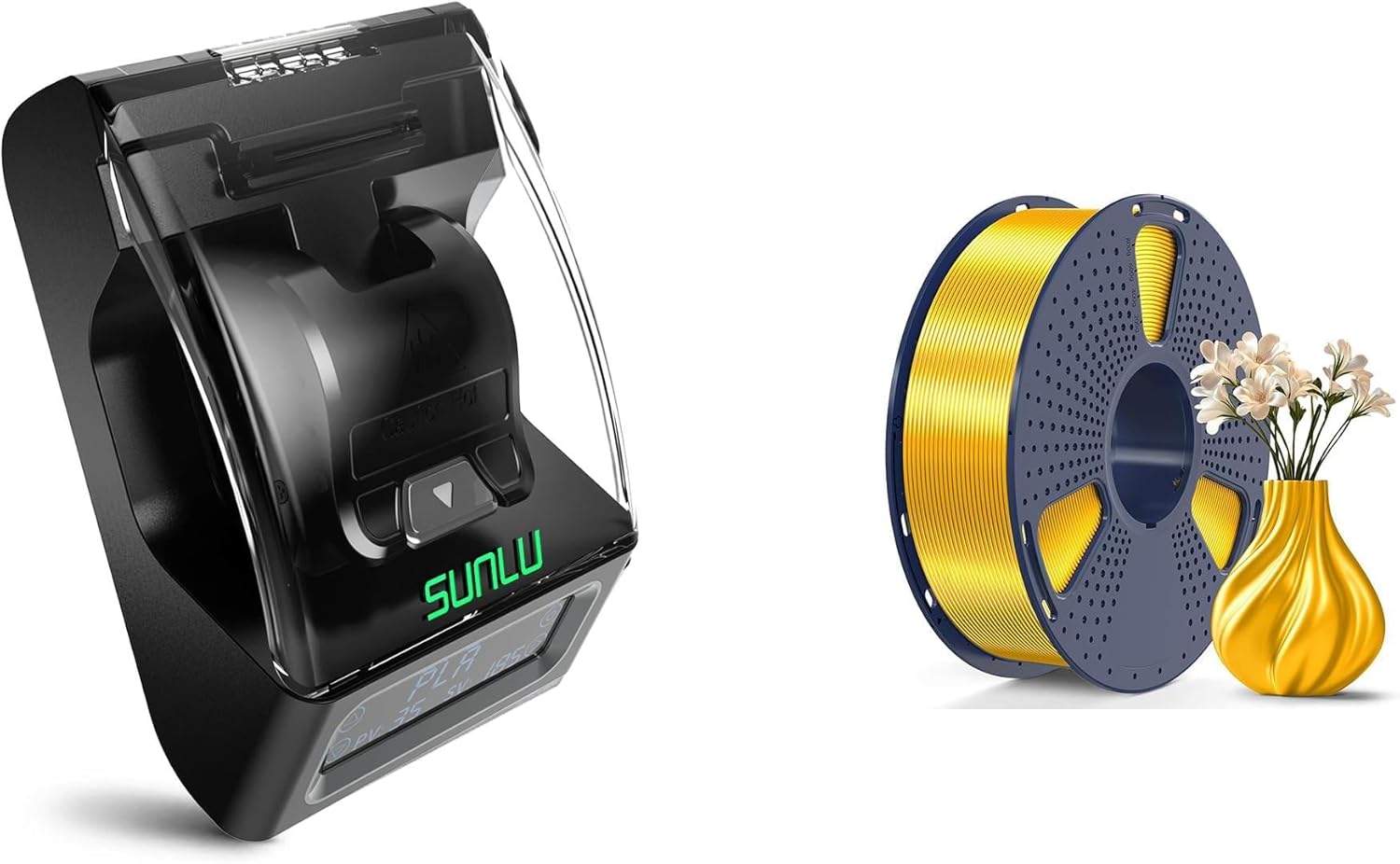 SUNLU Filament Connector Kit & SUNLU Silk Light Gold 3D Printer Filament, 1.75mm PLA/PETG/TPU/ABS/Nylon, 240°C Heating