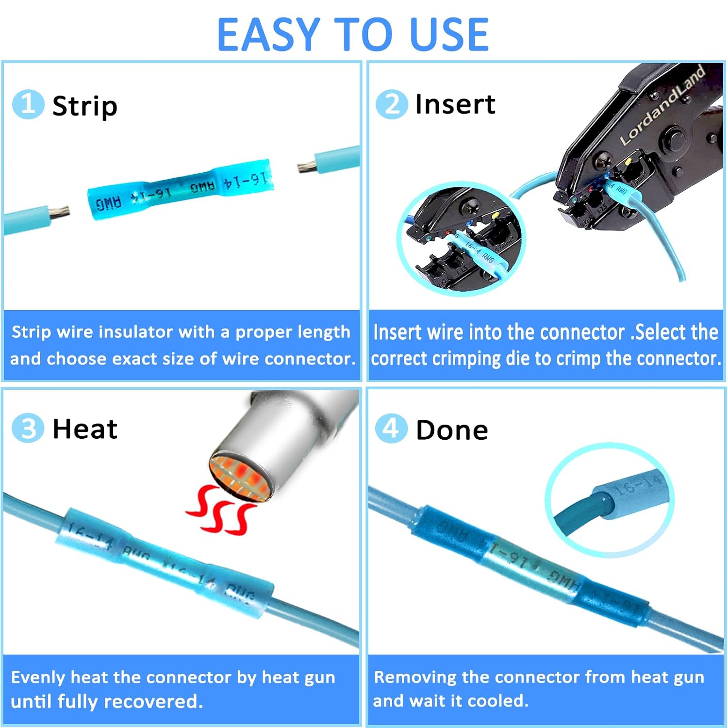 50 Pcs Heat Shrink Butt Connectors Kit,Heat Shrink Wire Connectors,Waterproof Insulated Marine Automotive Crimp Terminals Butt Splice for Marine Automotive Motorcycle Truck Electrical