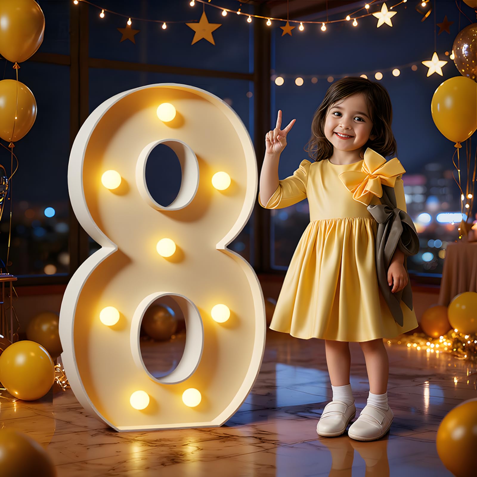Marquee Numbers 3 Feet Tall Large Light Up Numbers 8th 18th 80th Birthday Decorations Big Yellow Light Outdoor Anniversary Decorations Balloon Arch