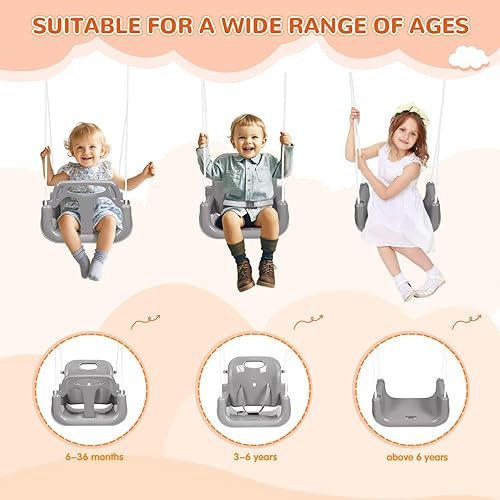 Miniatura 3 de Juego de columpios 3 en 1 para niños pequeños, columpio de bebé para interiores y exteriores, juego de columpios resistentes con soporte de metal
