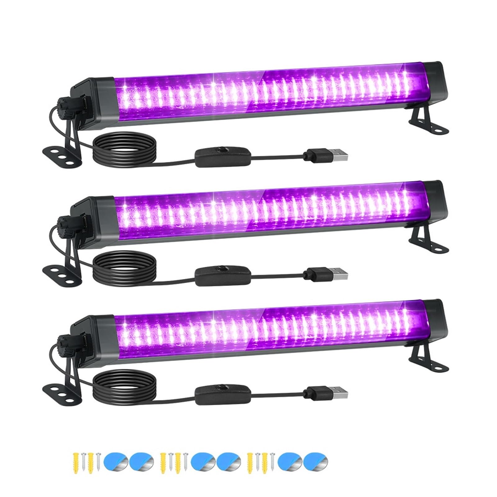 Tubo de luz negra LED 60 luces - Con interruptor, rotación 360 ​​grados, lámpara UV for fiestas fluorescentes, arte corporal, Halloween y Navidad, Multiuso confiable(60LEDs-3P)