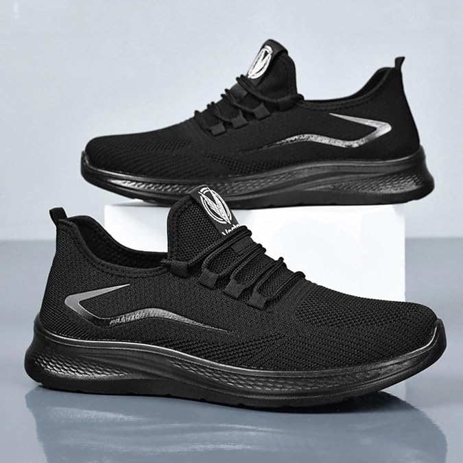 Men Sports Shoes Fashionable New Pattern Mesh Breathable and Comfortable Flat Bottom Thick Sole Non Slip Casual Shoes Mens Sneaker Socks Size 9-11