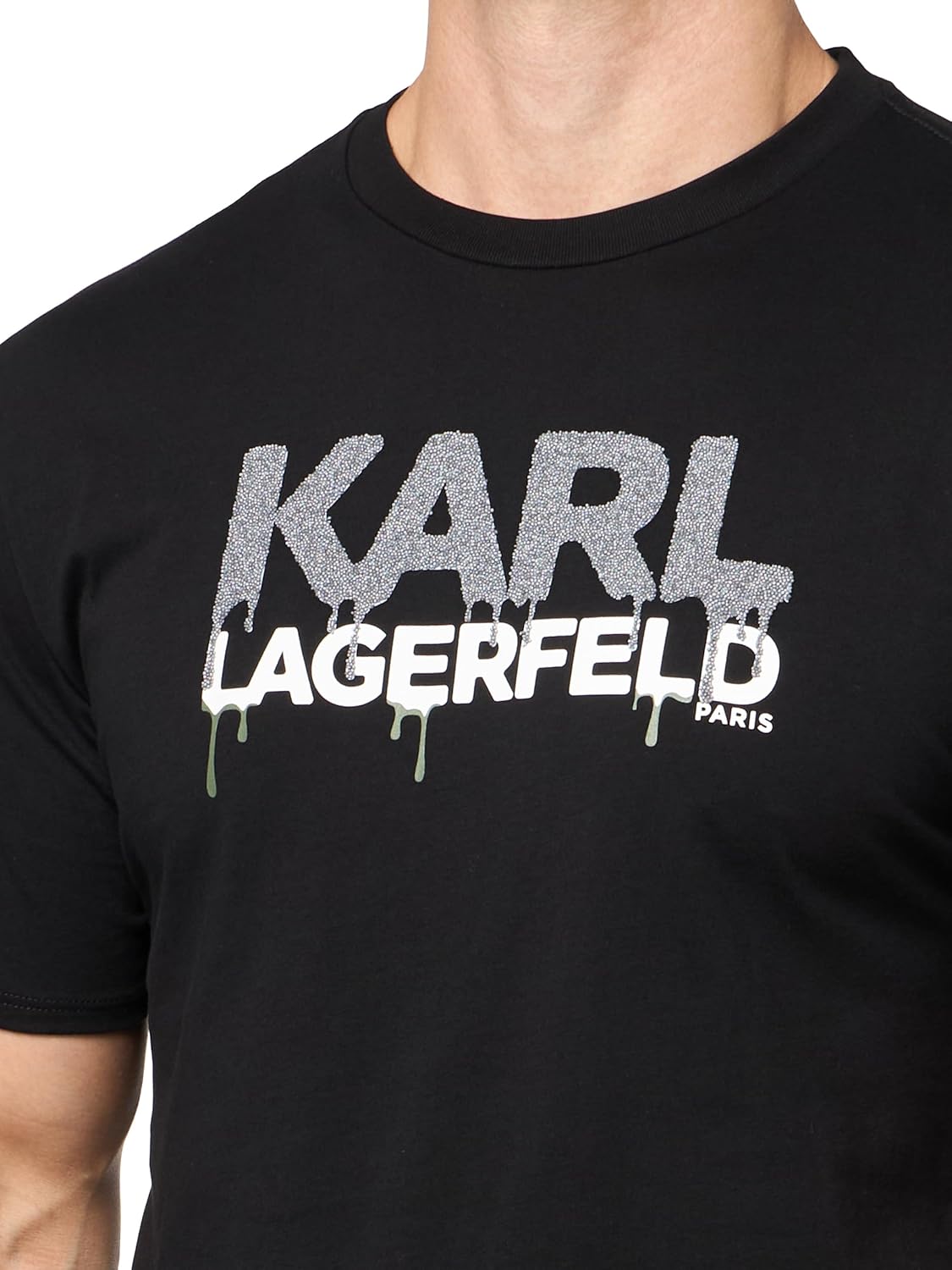 Karl Lagerfeld Mens Pullover Short Sleeve U-Neck Dripping Logo T-Shirt - Image 3