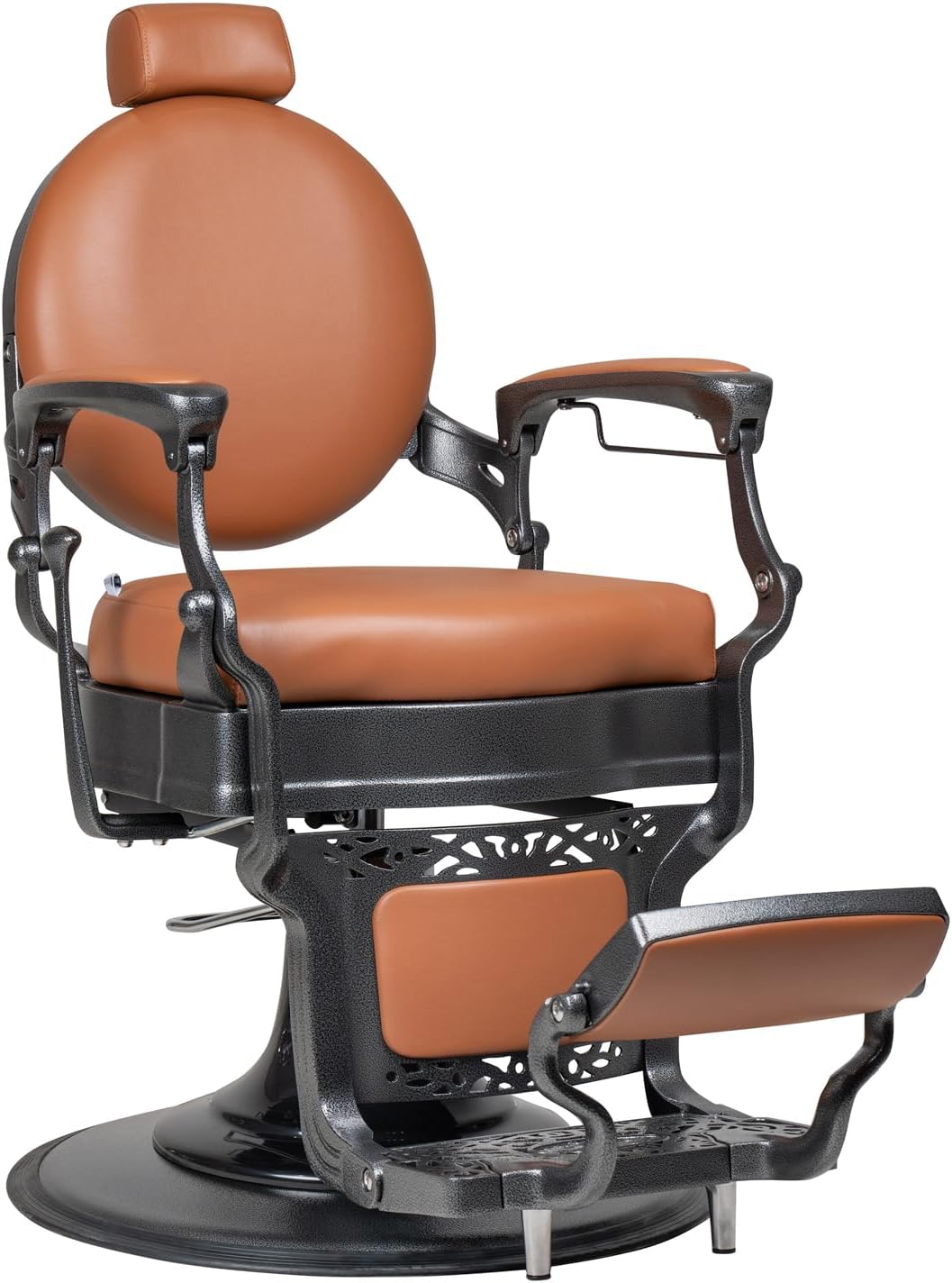 Grant Vintage Barber Chair, Reclining Heavy Duty Barber Chair, Cappuccino Cushion Brushed Stealth Grey Frame
