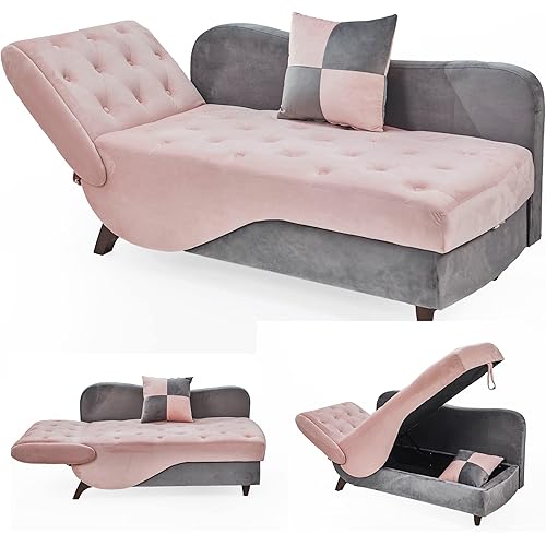 Fulocseny Sleeper Sofa Bed with Storage Adjustable Sofa Couch Convertible 54.7“ Modern Velvet Sofa Included Two Pillows Wood Legs, for Small Spaces Living Room (Pink)