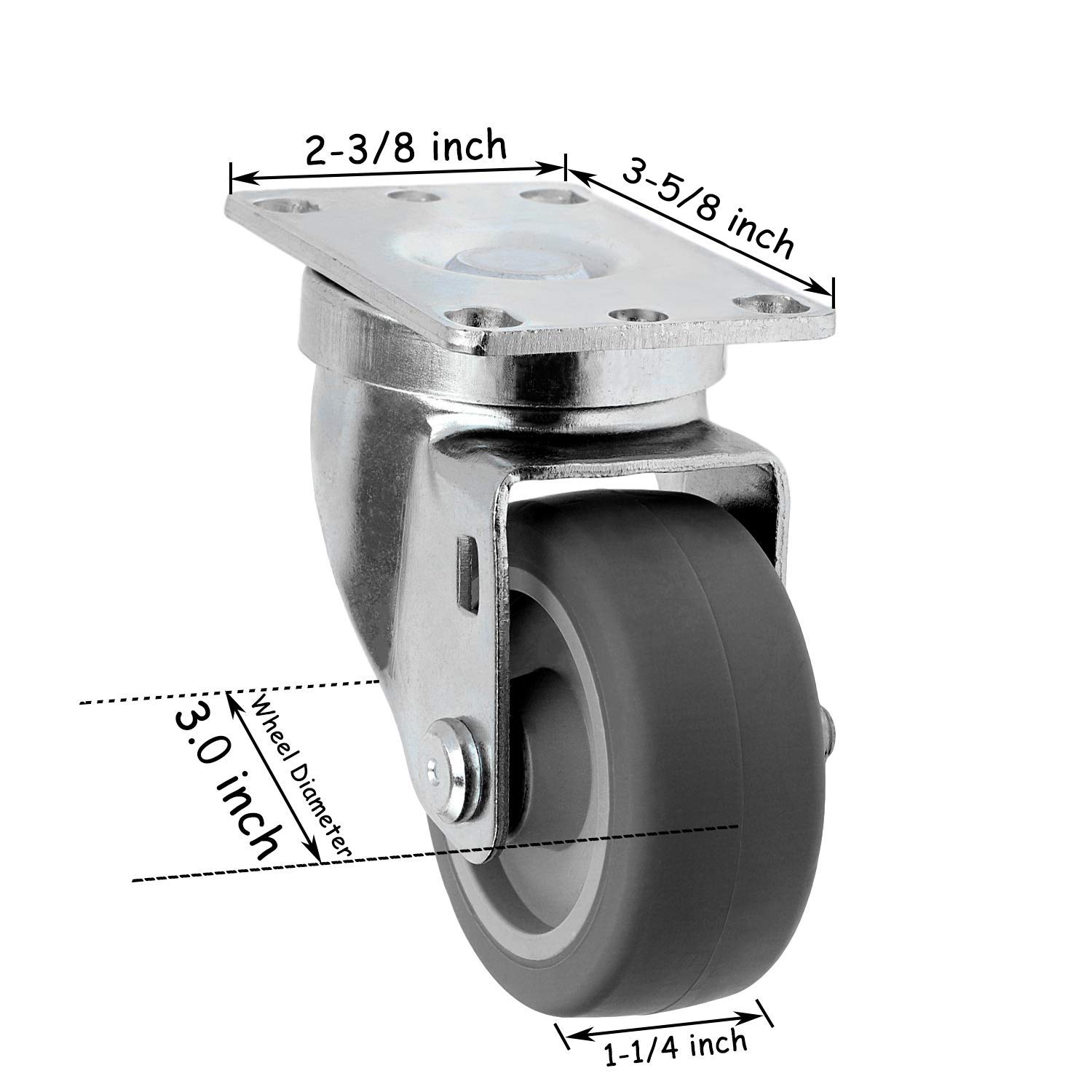 SY America 3" 12 Pack Plate Caster Crowned Thermoplastic Heavy Duty Rubber Gray Swivel Caster Top Plate Caster, 3000 lbs Total Capacity (3 inches Pack of 12, 12 Swivel)
