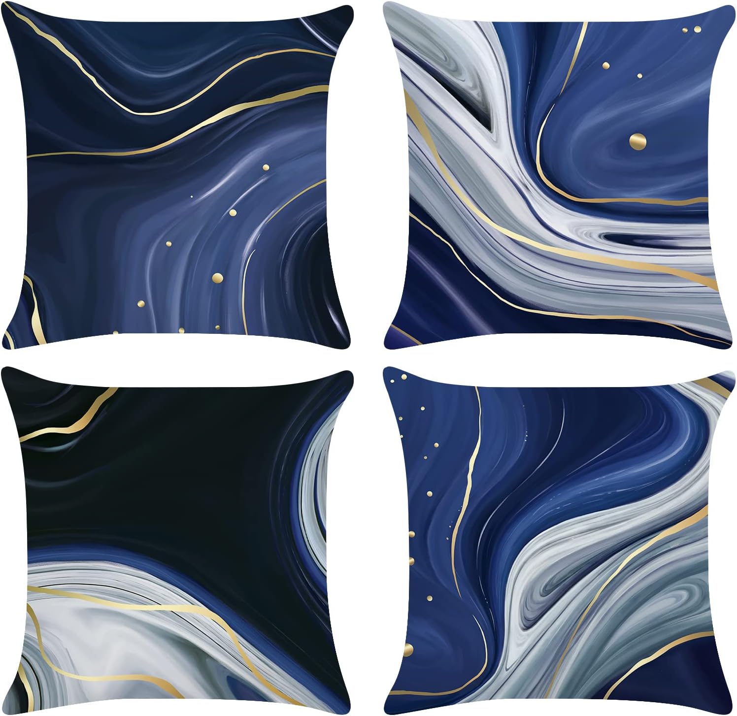 Bonhause Blue Marble Cushion Covers 45 x 45 cm Modern Abstract Decorative Throw Pillow Covers Soft Velvet Pillowcases for Sofa Bed Patio Home Decor Set of 4