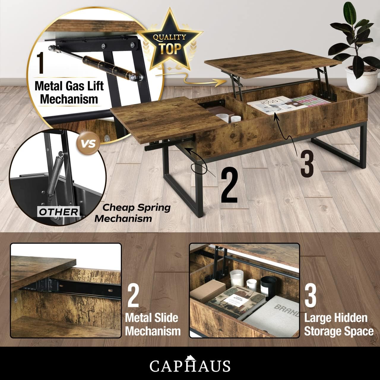 CAPHAUS Lift Top Coffee Table w/Sliding Drawer, Rising Tabletop Coffee Table w/Hidden Storage & Sliding Drawer, Storage Coffee Table w/Lift & Sliding Tabletop for Living Room, 41" Espresso